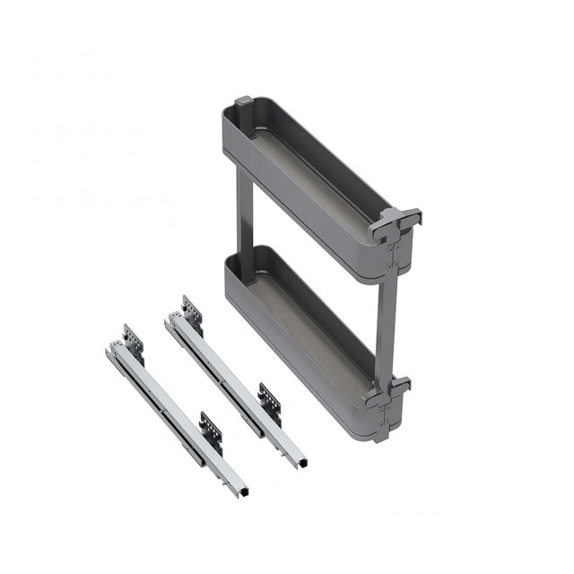 Emuca Portabottiglie laterale estraibile Harmony con chiusura soft, Modulo larghezza 150mm altezza 700mm, Acciaio e Legno, Grigio antracite