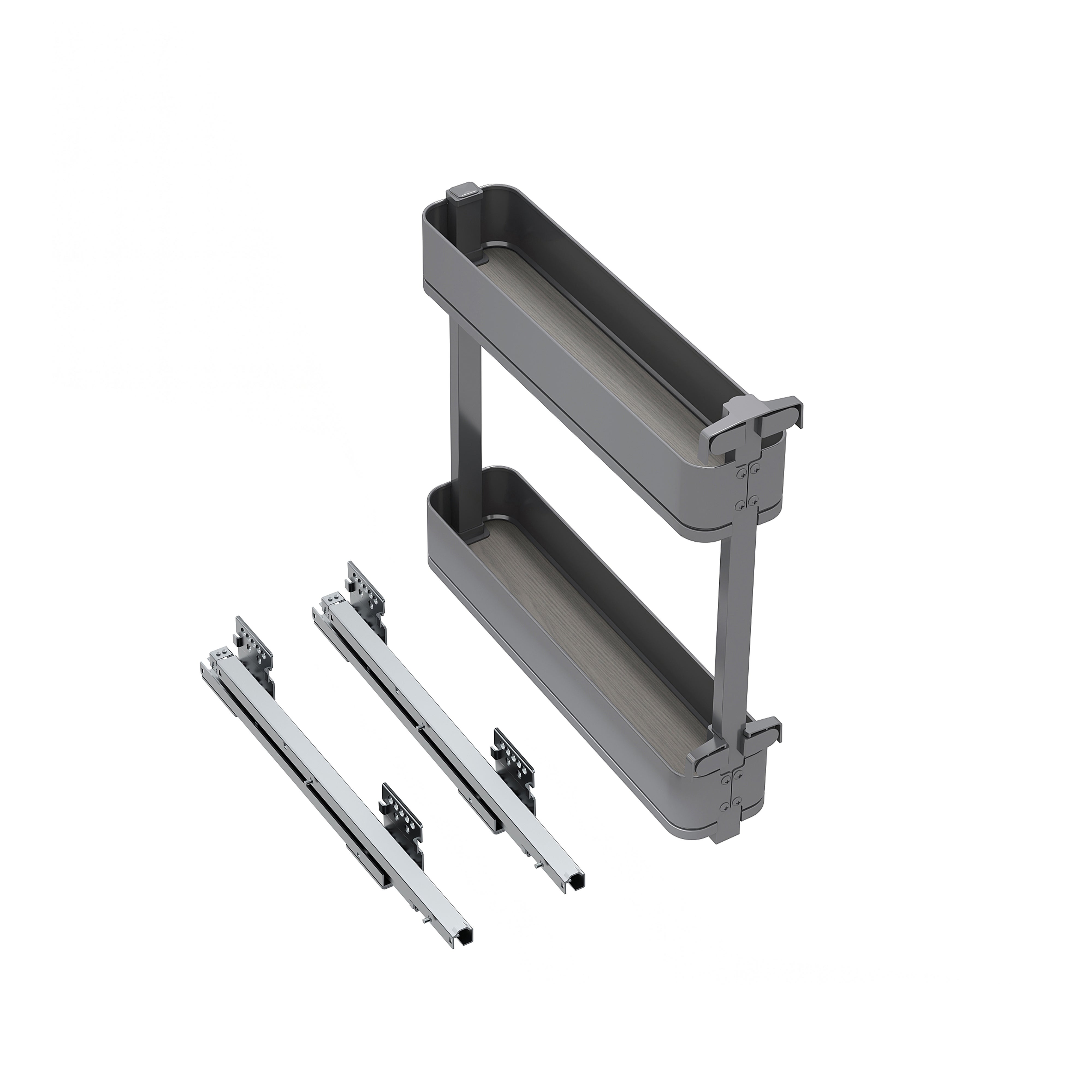Emuca Wysuwany stojak na butelki Harmony cichy domy, Moduł o szerokości 150mm wysokość 700mm, Stal i Drewno, Szary antracytowy