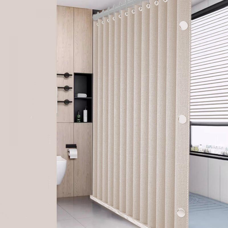 Składana magnetyczna zasłona prysznicowa, wodoodporna i odporna na pleśń, magnetyczna, gruby len, bez podszewki, beżowa, 100 x 200 cm.