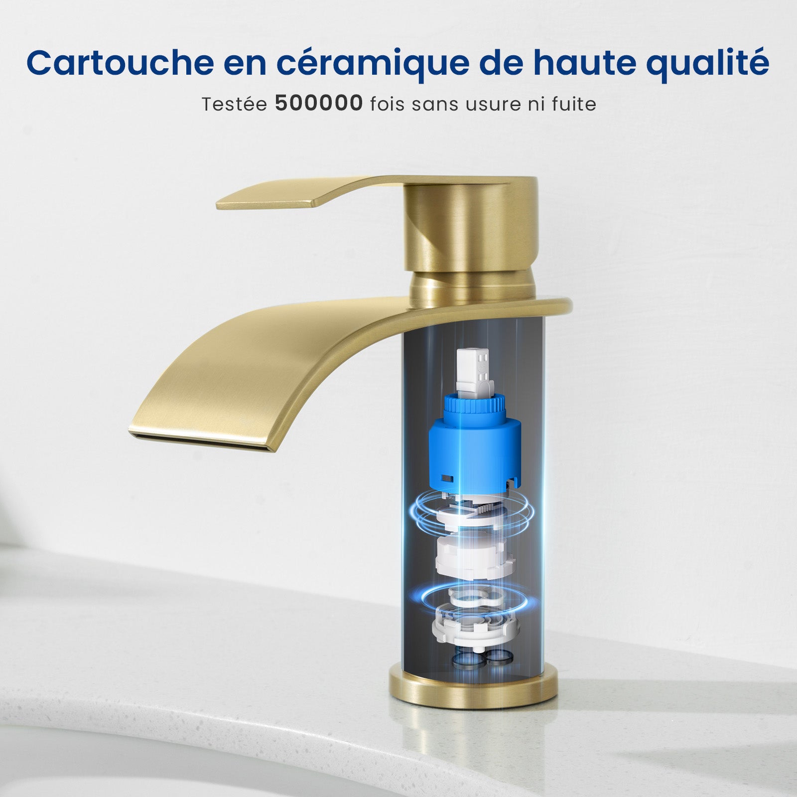 CECIPA MAX Robinet de lavabo en Acier inoxydable Mitigeur de lavabo dorée Mitigeur M Robinet salle de bain en cascade - 3