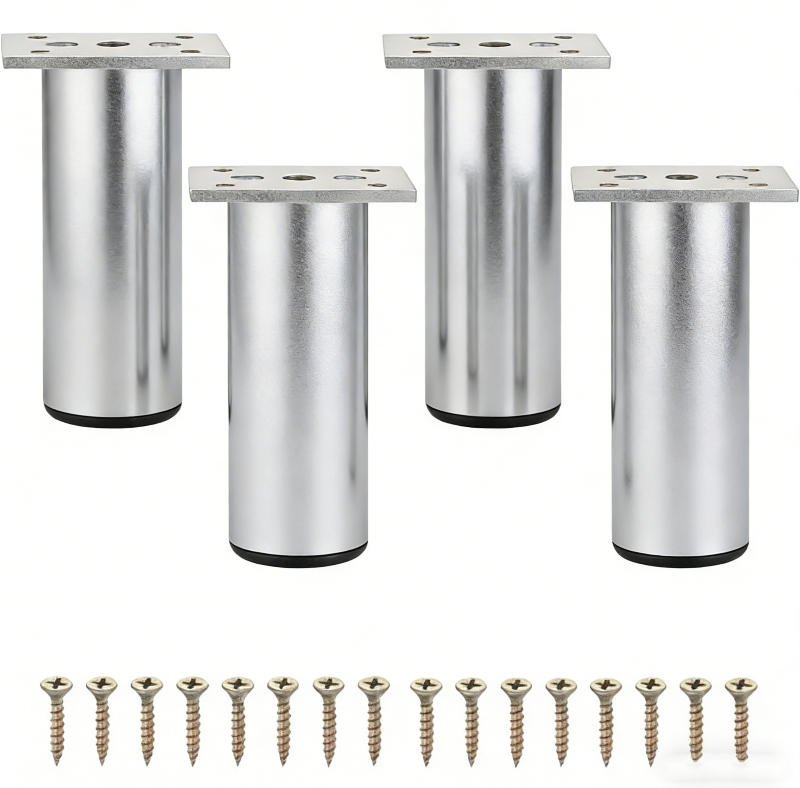 Zestaw 4 regulowanych nóżek meblowych ze stopu aluminium - 20 cm - do szafek, mebli biurowych, sof - srebrny