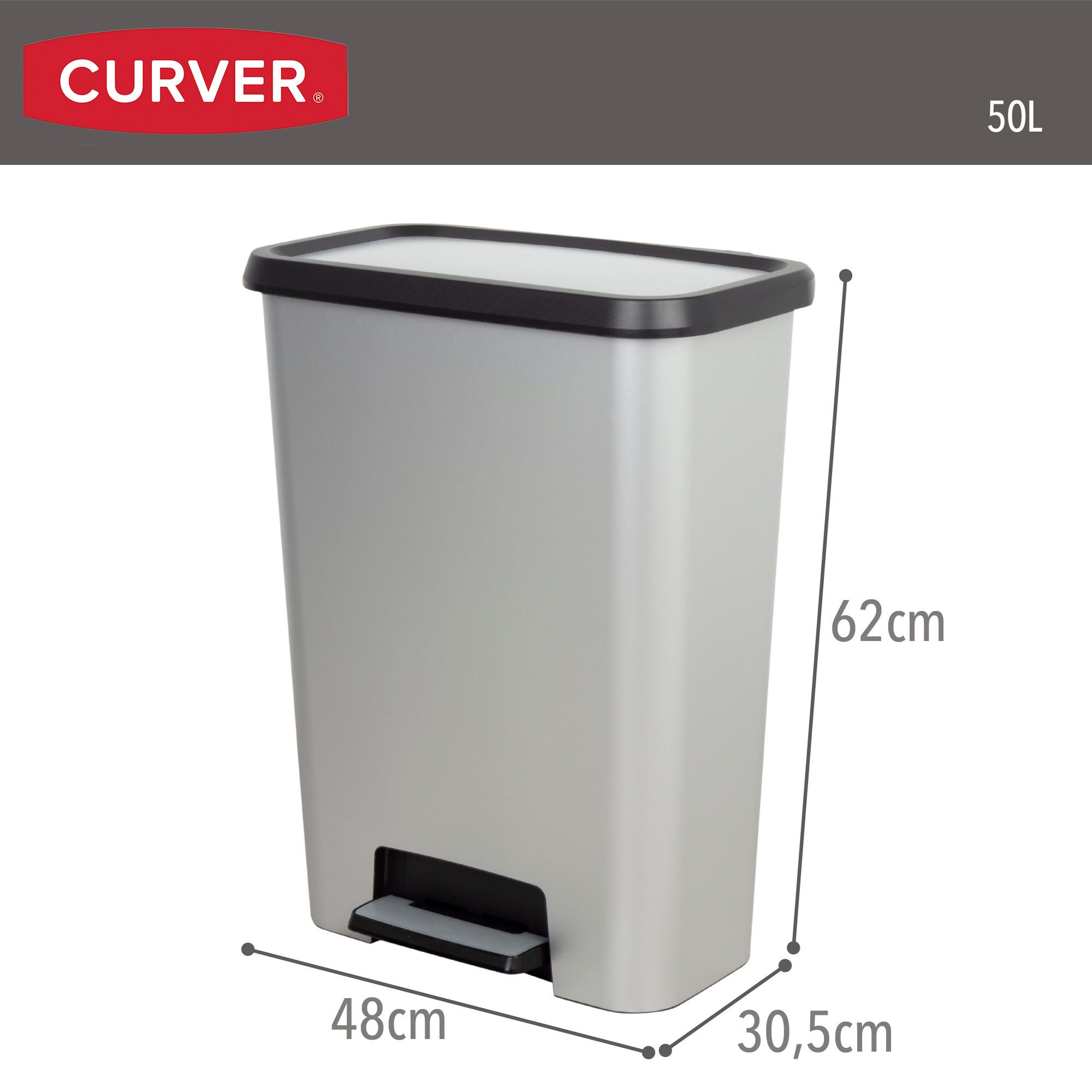 Curver Cubo de basura Compatta 50L metalizado - 4