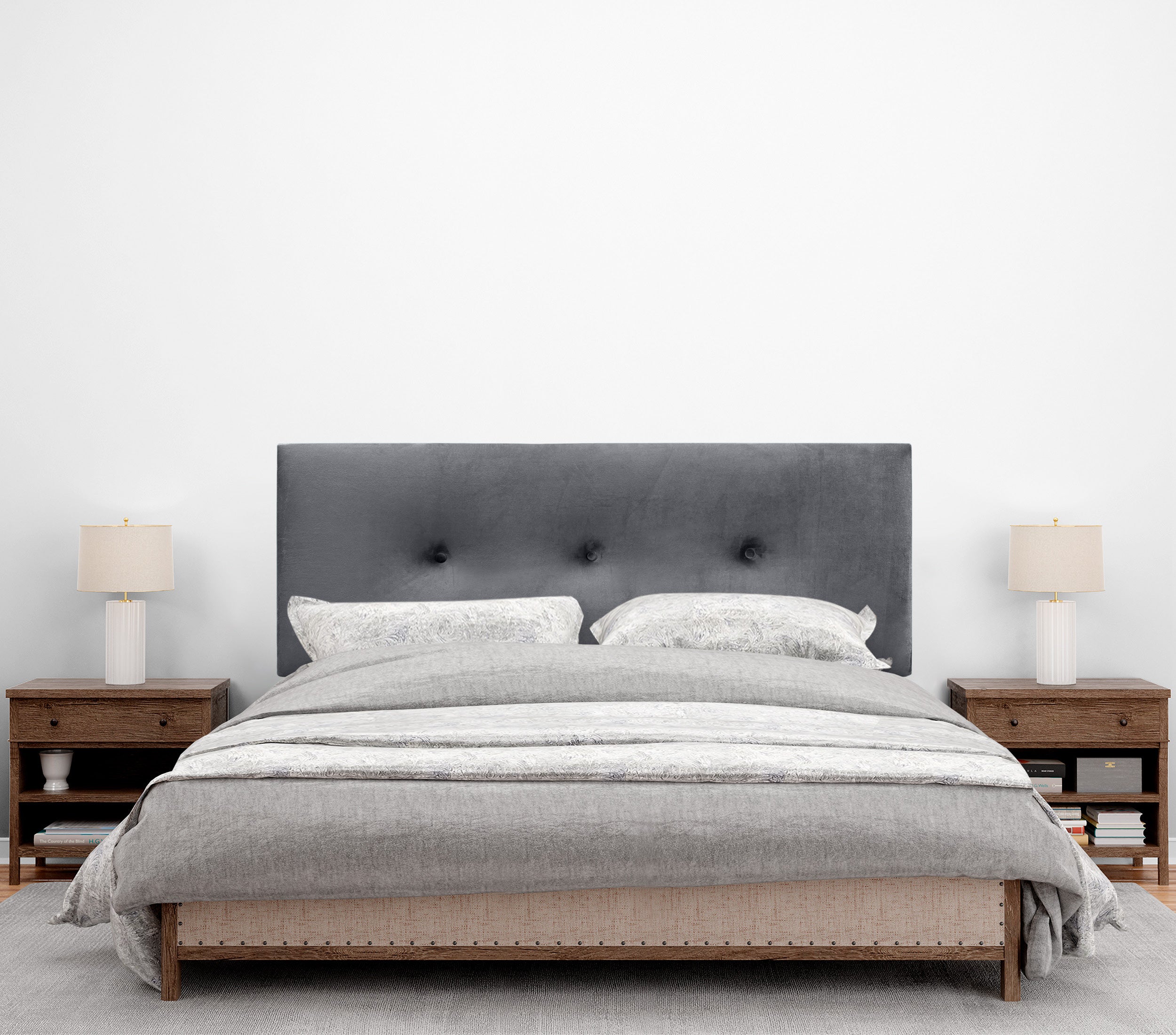 DHOME Testiera in velluto liscio con bottoni e gambe alta gamma moderna testiera imbottita per letto di lusso camera da (Gris Foncé, 135x105cm) - 2