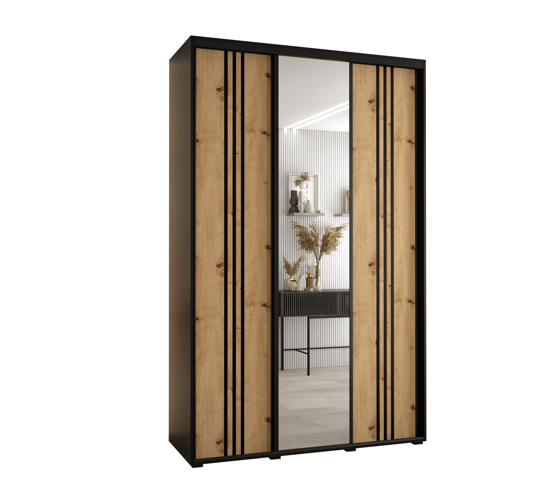 Szafa przesuwna z lustrem wysoka Davos 7 160 x 45 x 235,2 cm czarny + artisan + u. czarny - Abiks Meble