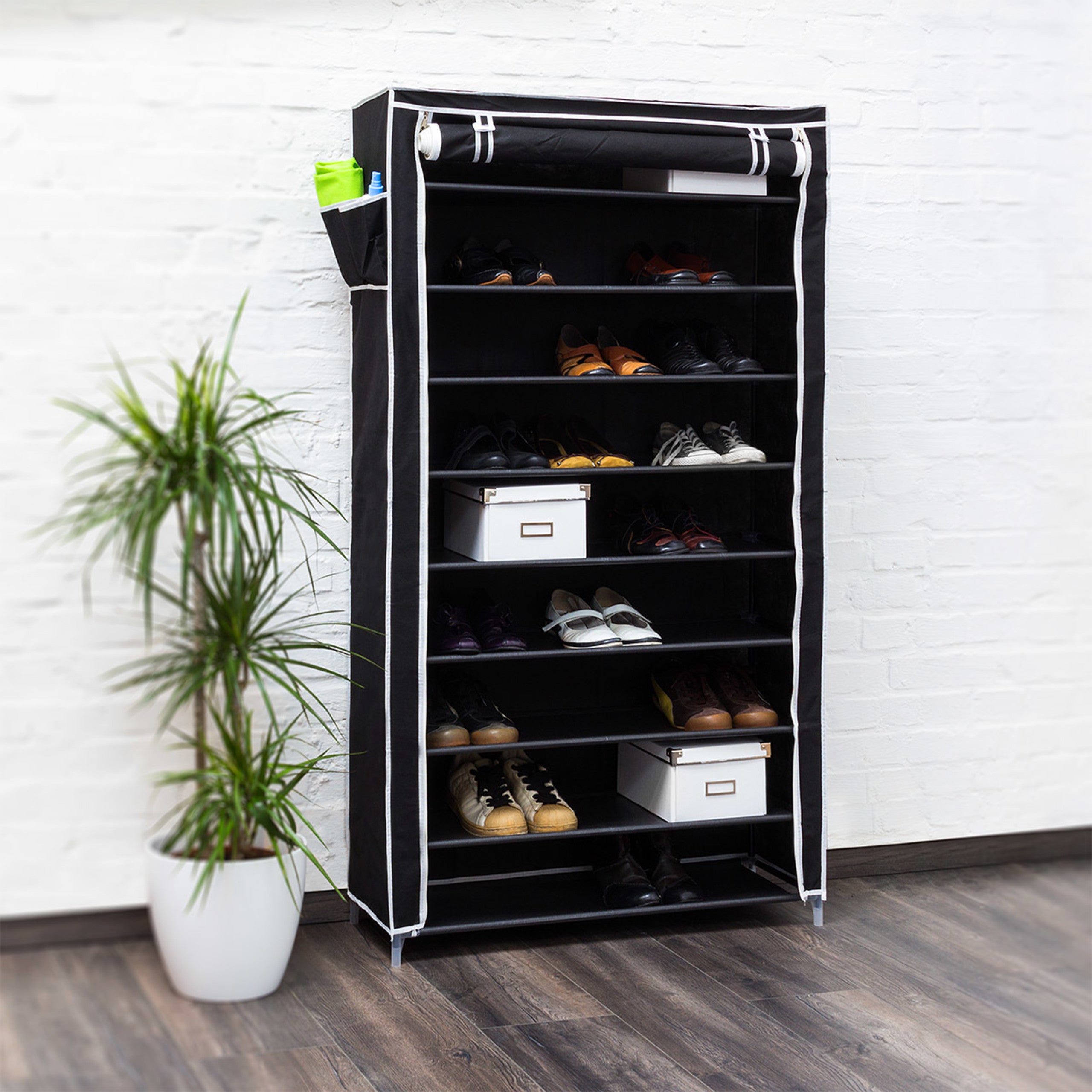 Scarpiera Relaxdays A 10 Ripiani In Metallo E Tessuto – 158x83x28 Cm, 3 Paia Per Ripiano, Salvaspazio Per Ingresso