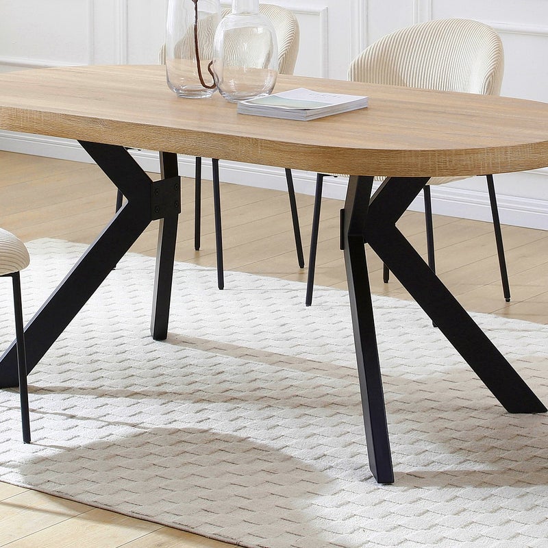 Stół do jadalni dla 6 osób z MDF i stali - Naturalny jasny i Czarny - KOMONI