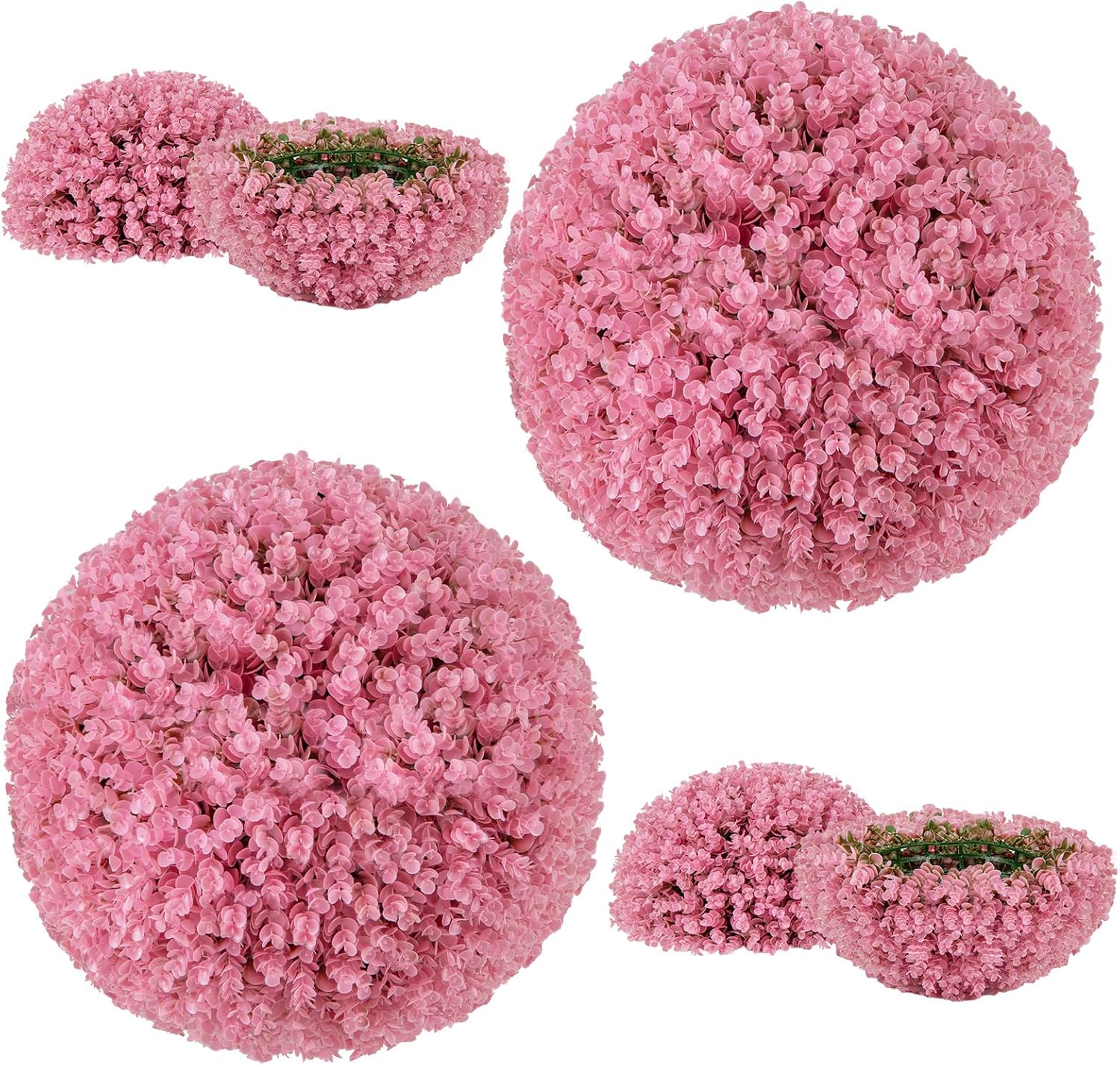 2 Sztuczne Kule Topiary 44 cm do Wnętrza i Na Zewnątrz, Ozdobne Kule ze Sztucznego Eukaliptusa, do Ogrodu, Balkonu, Tarasu