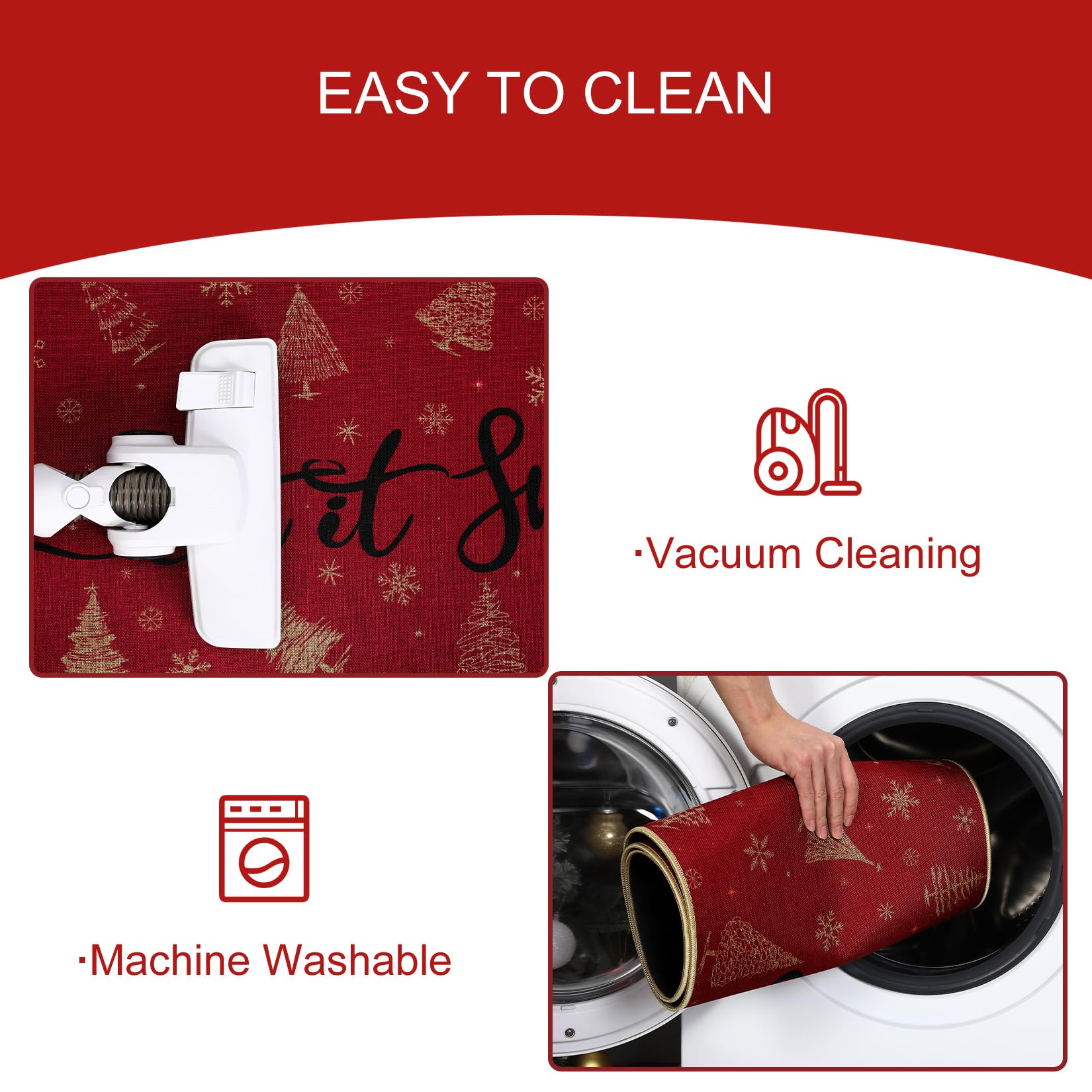 Set di 2 tappetini da cucina natalizi, tappeto con fiocchi di neve per albero di Natale, zerbino natalizio antiscivolo e lavabile, 50*80 cm+50*150 cm - 4