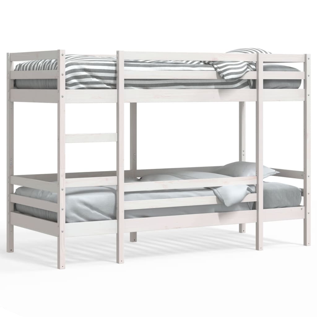 Lit Superposé En Bois De Pin Massif Blanc - Dimensions 75x190 Cm (sans Matelas) - Structure Robuste Avec Garde-corps De Sécurité - Idéal Pour Chambre D'enfants Ou Espace Limité