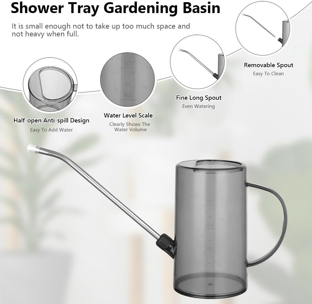 Arrosoir 35oz/1L à Long Bec en Plastique - Mini Arrosoir de Jardin pour Plantes d'Intérieur et d'Extérieur, Succulentes, Fleurs (Gris) - 3