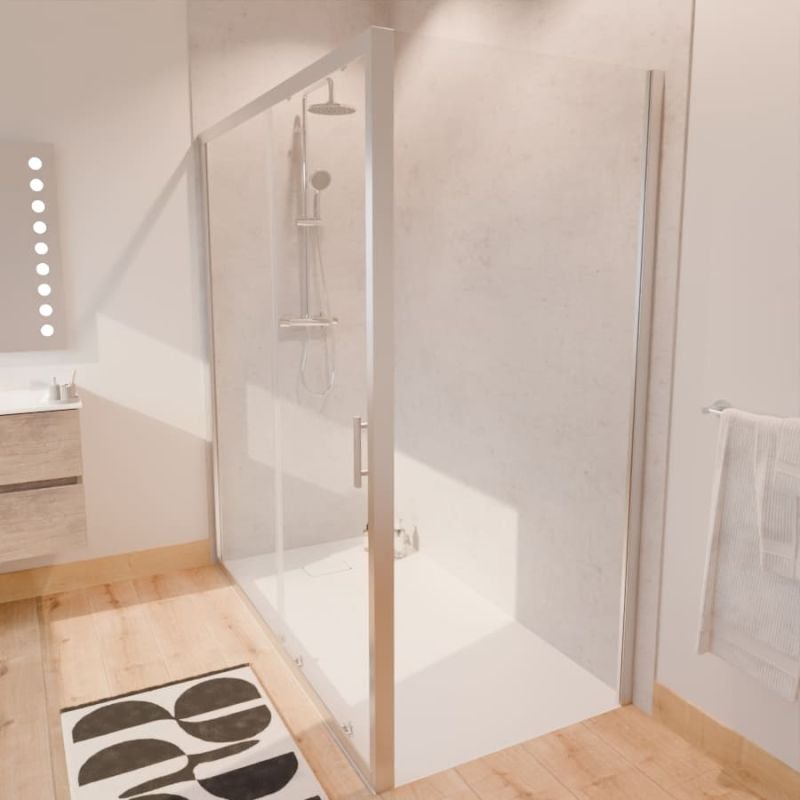 Paroi de douche d'angle avec porte coulissante + retour fixe NERINA - 170x90 cm - 2