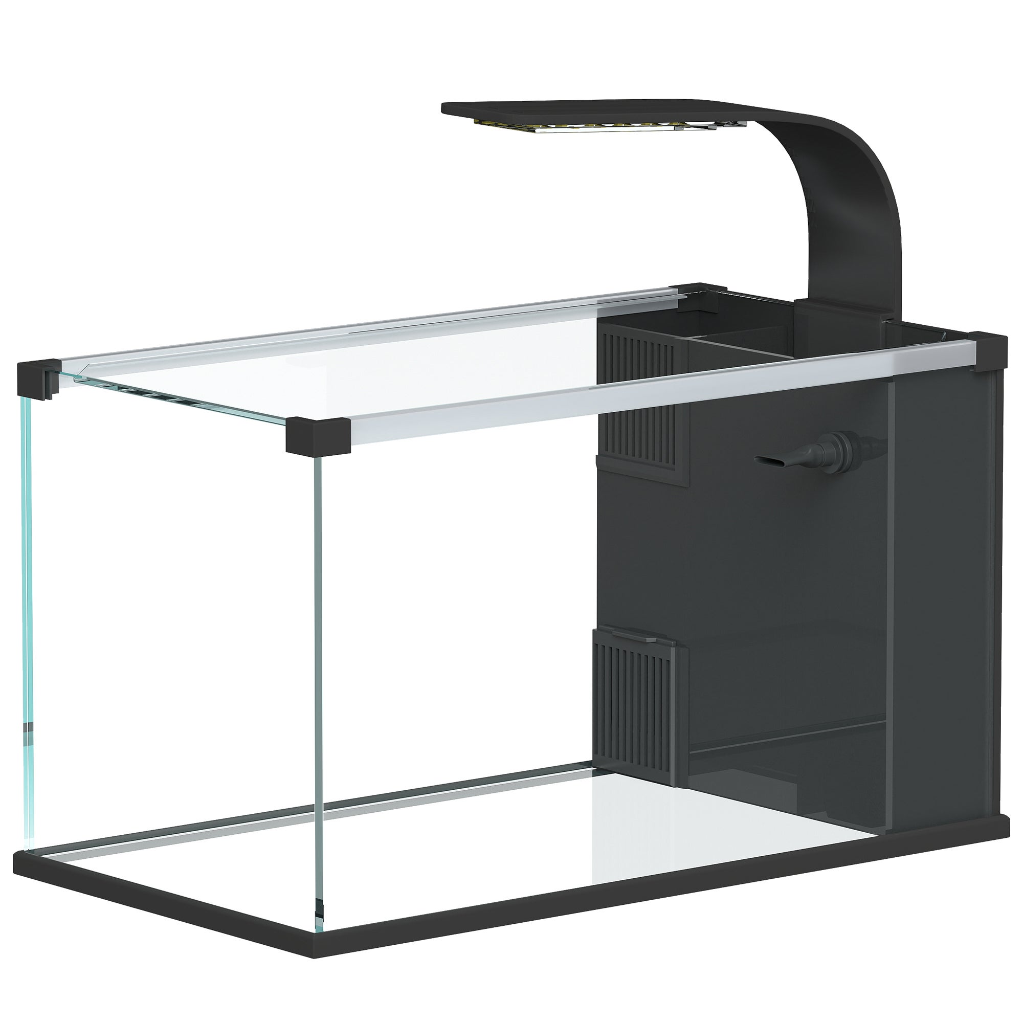 Acuario de vidrio templado de 24 litros con filtro, luz LED y bomba de agua. - 2