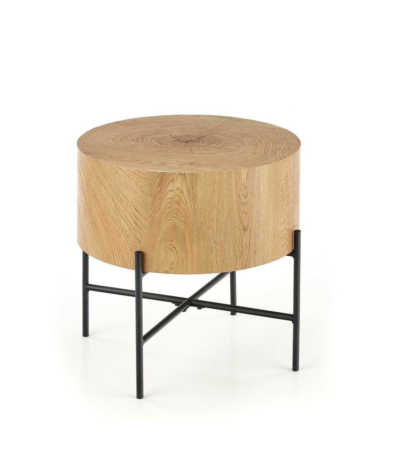 Stolik kawowy okrągły Woodsten S INTESI dąb loftowy, drewniany blat, czarny stelaż, 45 cm 1 szt.