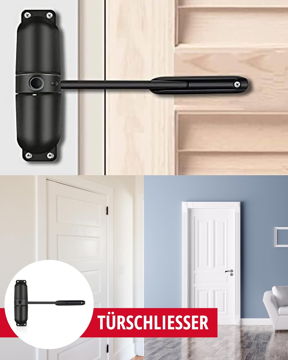 Ferme-porte à ressort en acier massif. Ressort de tension noir pour une utilisation intérieure et extérieure. Fermeture automatique de la porte. Insta - 5