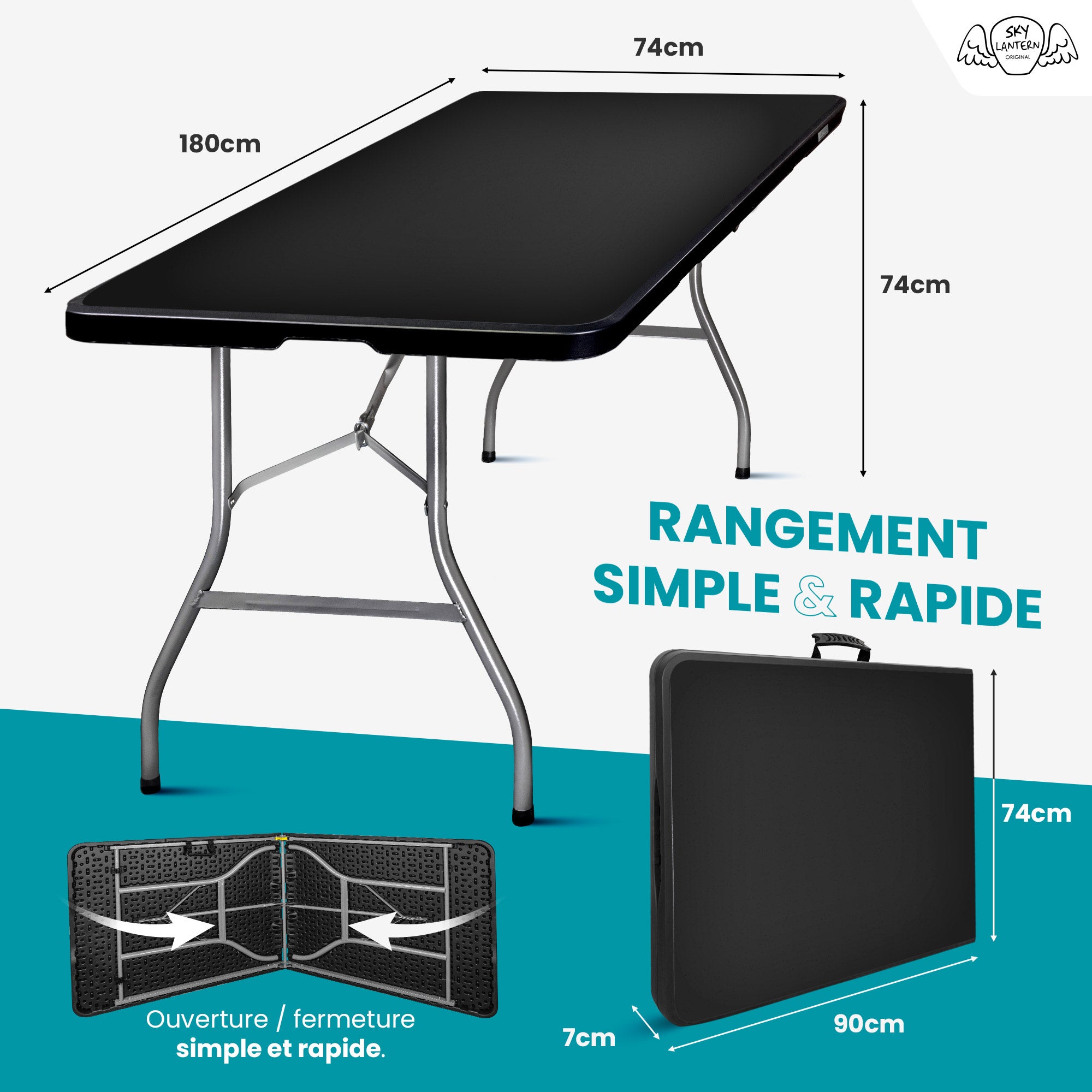 Table Pliante 180x74x74 cm Noire SKYLANTERN - 2