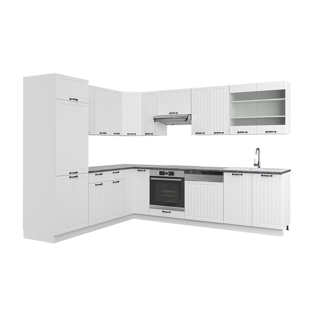 Vicco Cocina esquinera Fame-Line, Casa de campo blanca/blanca, 227 x 287 cm , ET Antracita