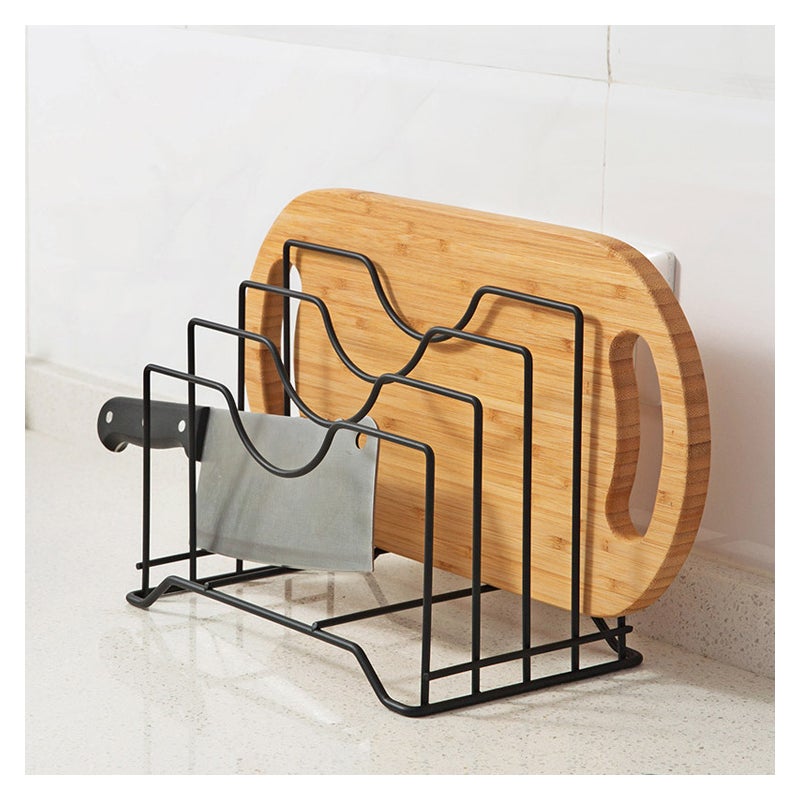 Czarny uchwyt na deskę do krojenia i noże, prosty uchwyt na przybory kuchenne, nadający się do pokrywek garnków.