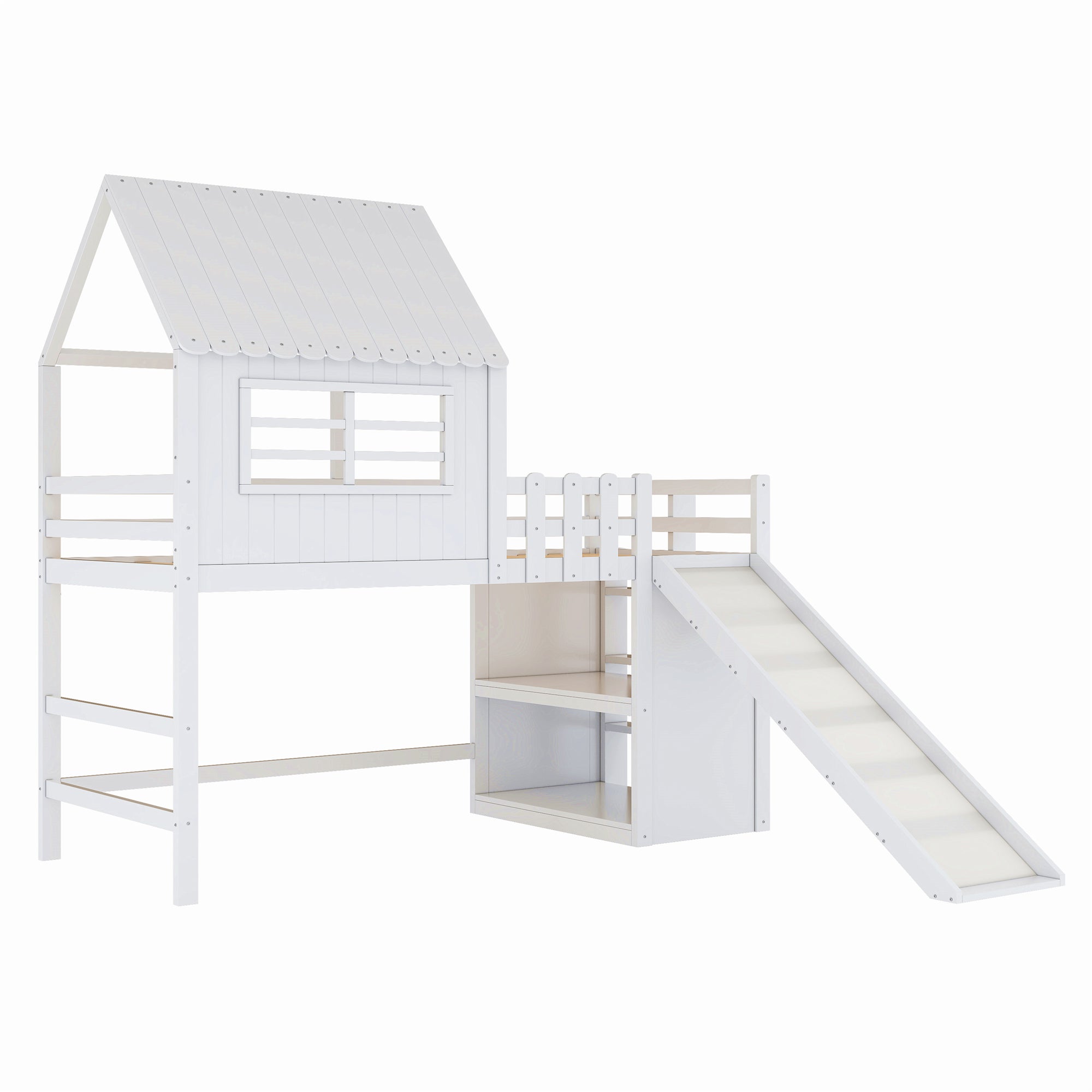Letto per bambini 90 x 200 cm con scaletta e scivolo di sicurezza, vani portaoggetti a più livelli, letto singolo, letto a castello, bianco - 8
