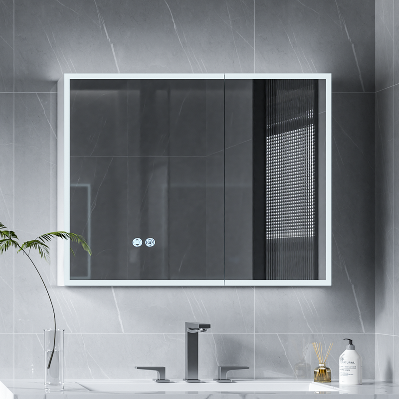 Armario de baño con espejo led 75x60 cm gran almacenaje, 4mm cristal de seguridad, antiepañante y soft-close, 3 colores de luz, totalmente ensamblado