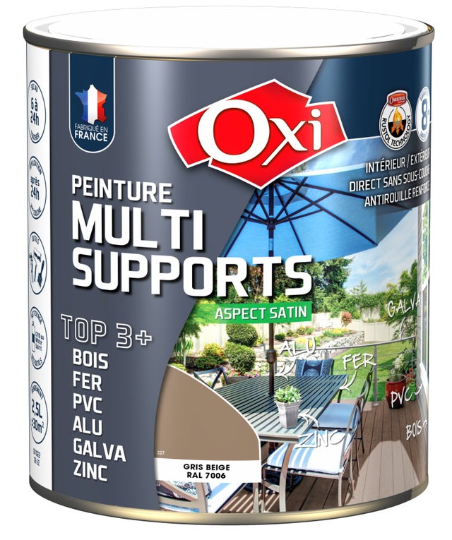 Solution intérieure/extérieure OXI PEINTURE MULTI SUPPORTS SATIN Gris Beige (RAL 7006) 2.5 litres