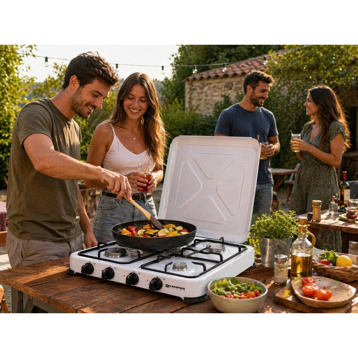 Plaque de Cuisson gaz 4 feux portable 4650W - Réchaud gaz butane propane couvercle grille amovibles Cuisine Extérieure KEMPER - 3