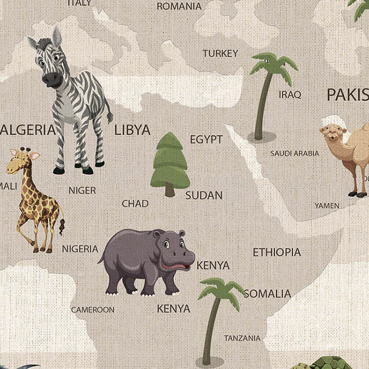 Carta da parati autoadesiva con mappa del mondo e animali 400x260cm - 4