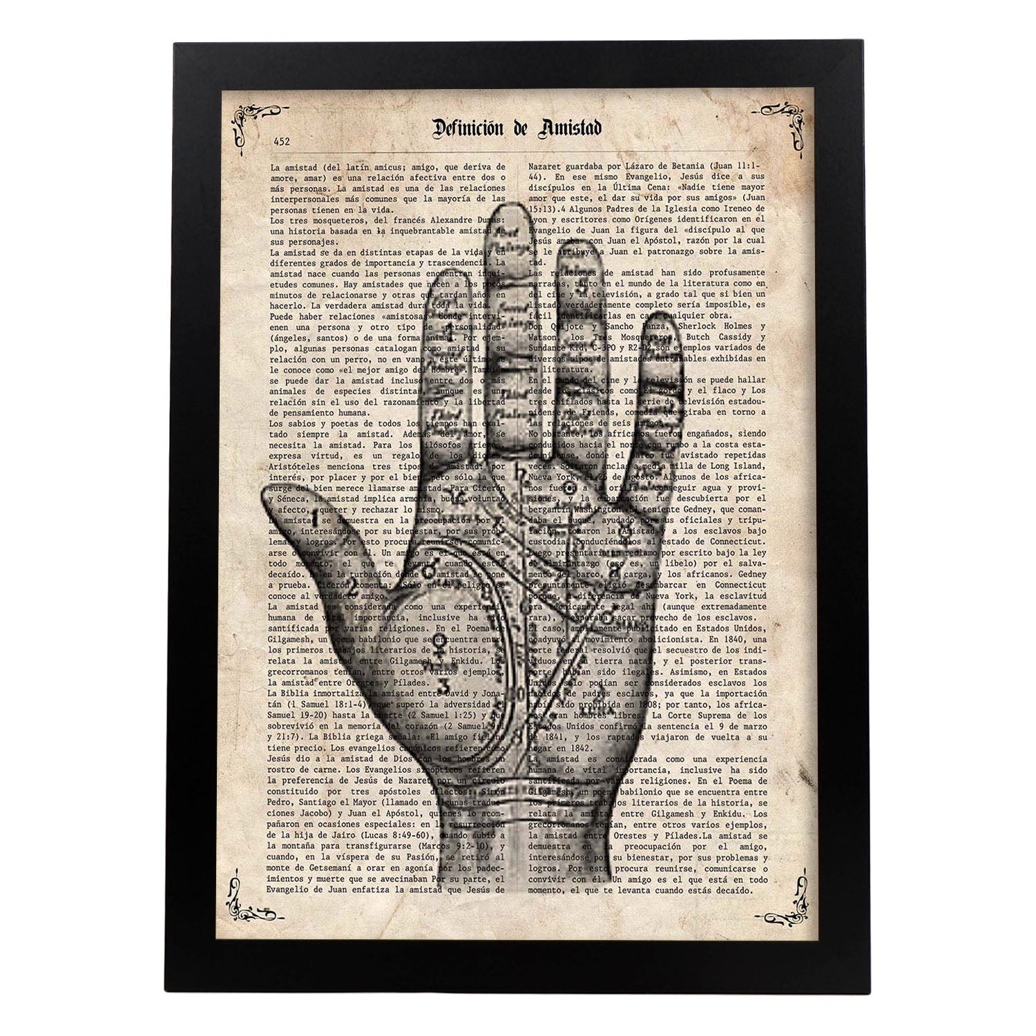 Poster de lectura de mano.láminas vintage para posters con diseño vintage y definiciones. marco madera clara - a3