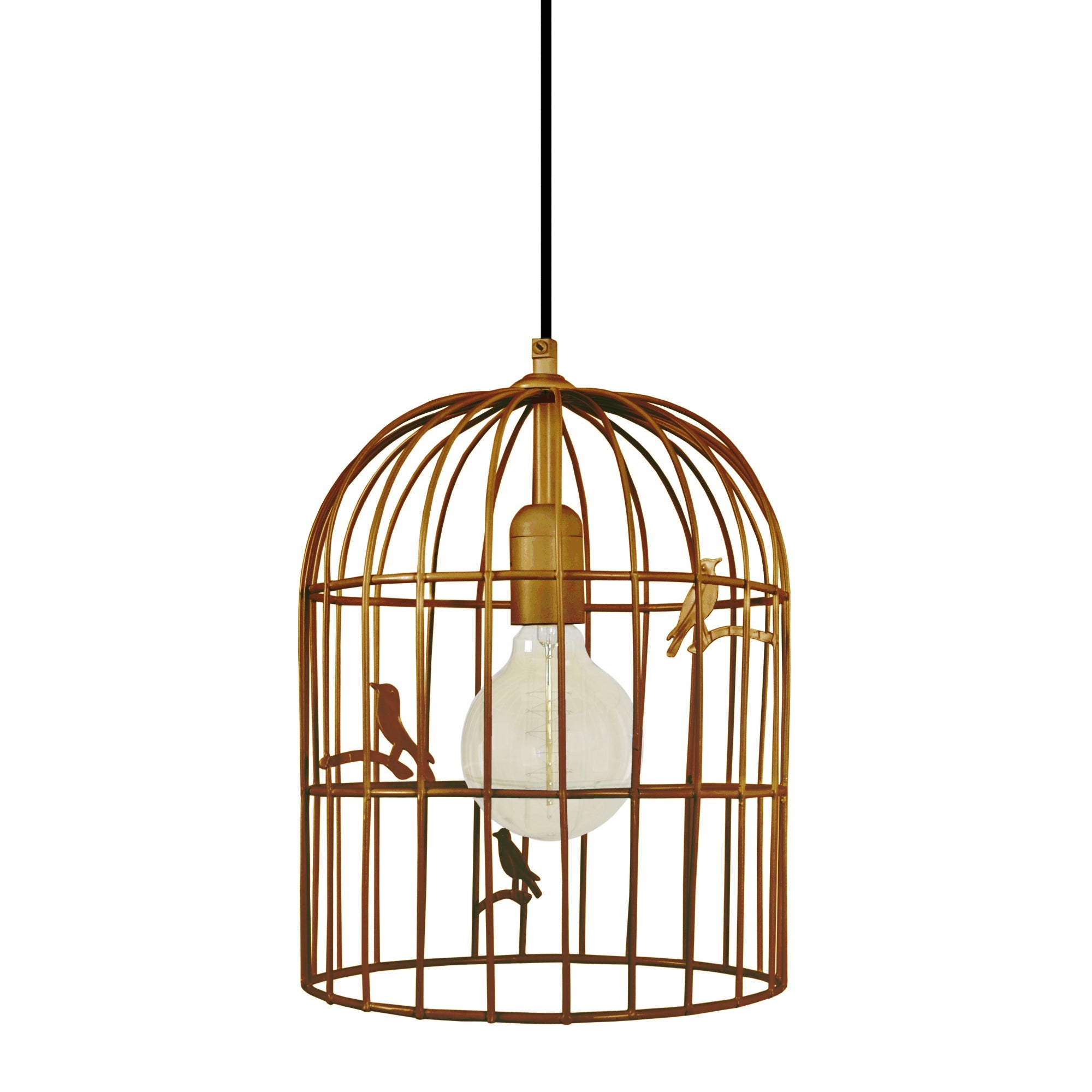 Suspensión tosel cage oiseaux metal linterna dorado pantalla de lámpara tela blanco, blanca d16 x h90 cm
