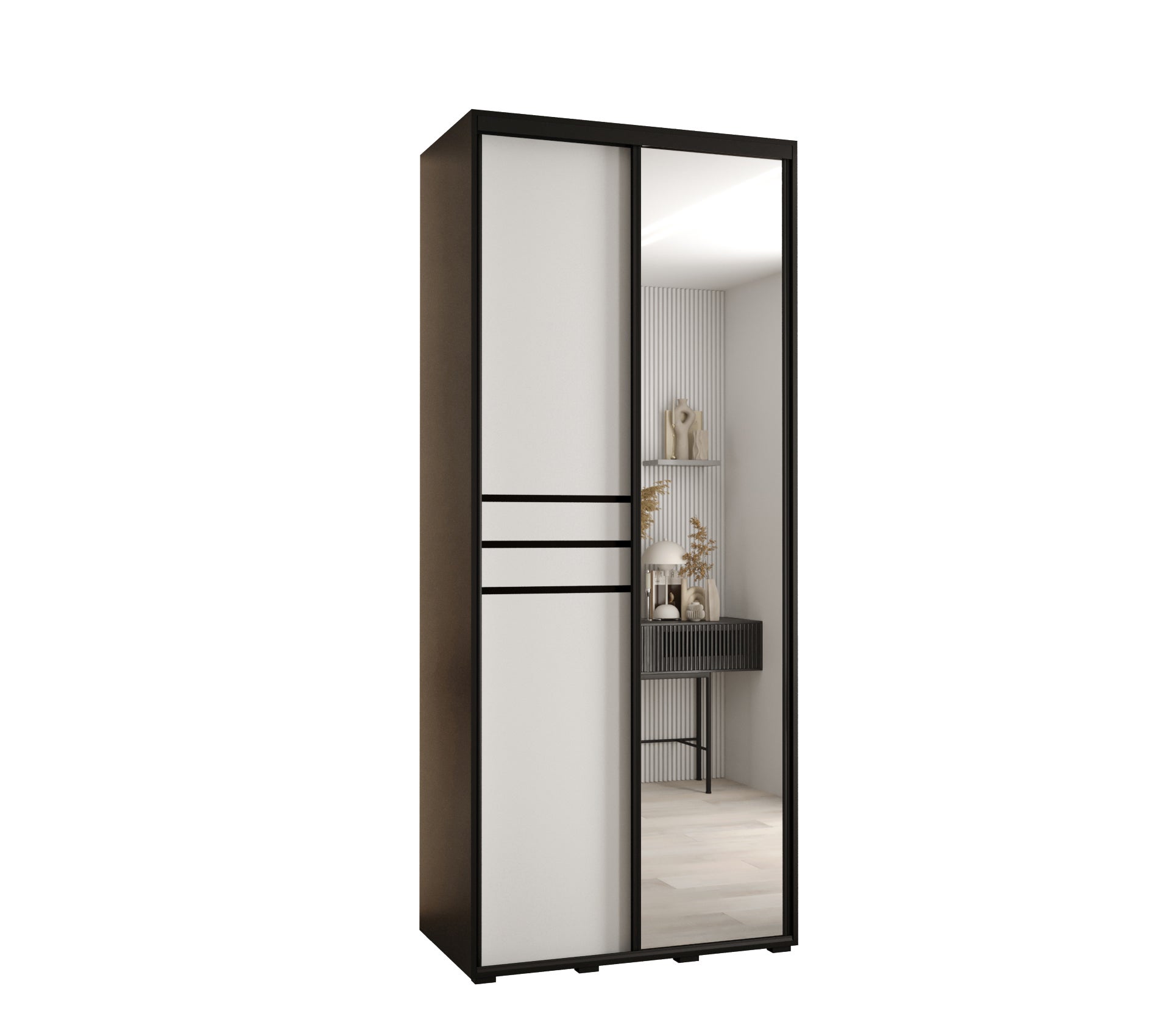 Szafa przesuwna z lustrem wysoka Davos 11 100 x 45 x 235,2 cm czarny + biały + u. czarny - Abiks Meble