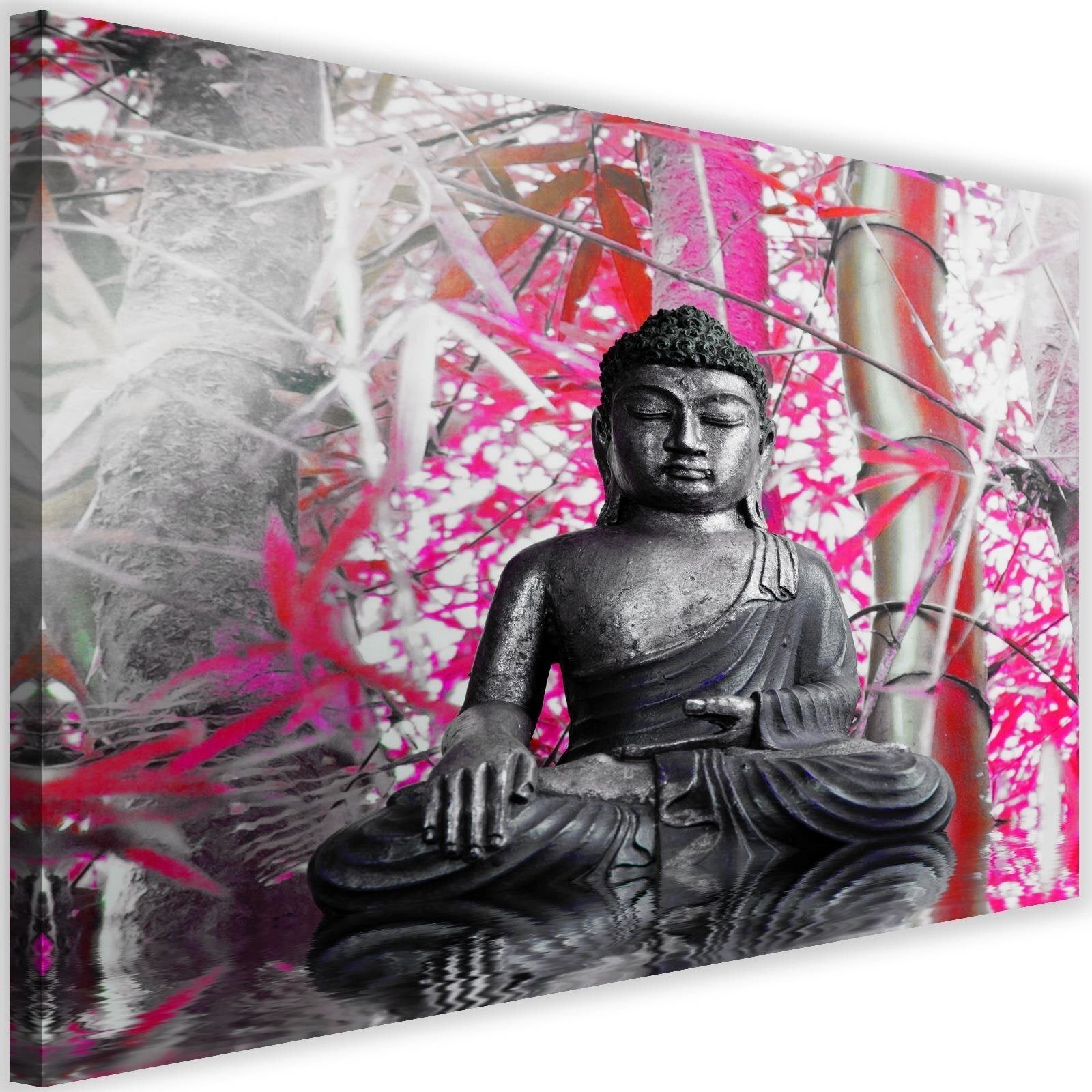 Obraz na płótnie, Budda i bambusy różowe liście 120x80