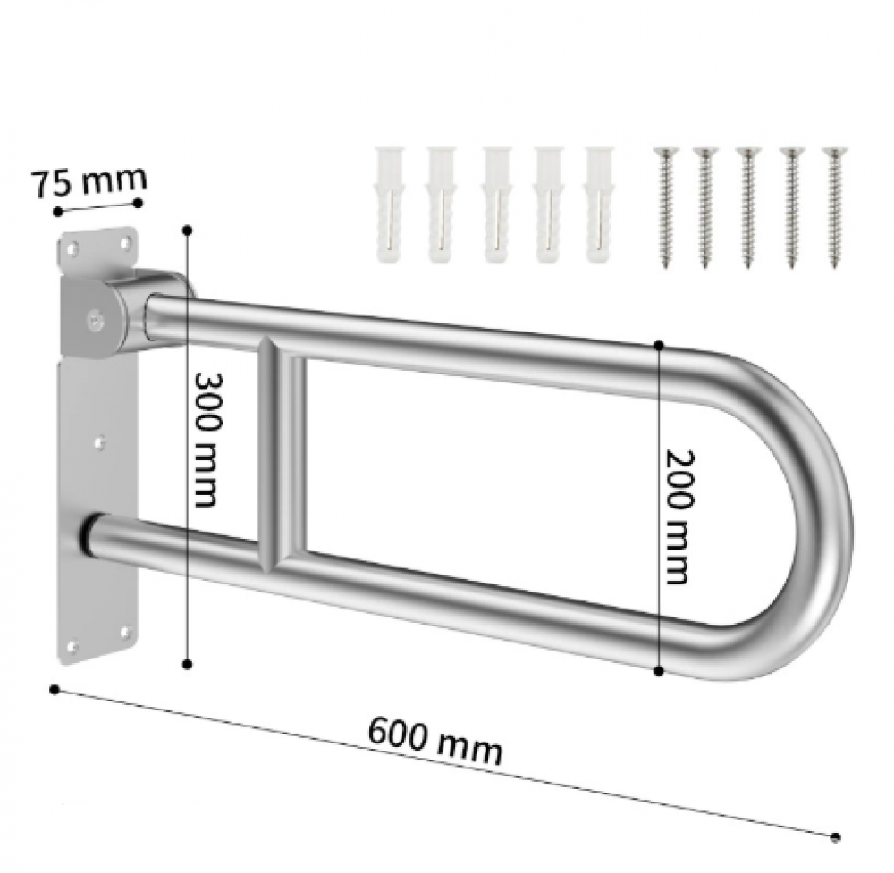 Barra de apoio para vaso sanitário para deficientes, barra de apoio dobrável de 60 cm, alça de chuveiro, suporte de segurança para vaso sanitári - 2