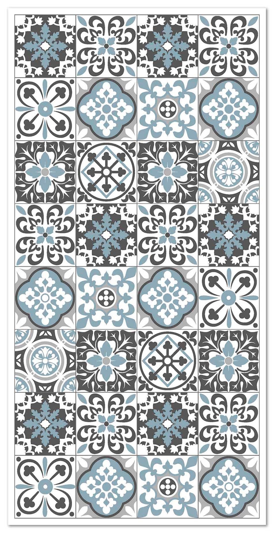 Panorama alfombra vinílica hidráulica triana gris azul 100x140 cm - alfombra cocina vinilo - alfombra salón antideslizante e ignífuga