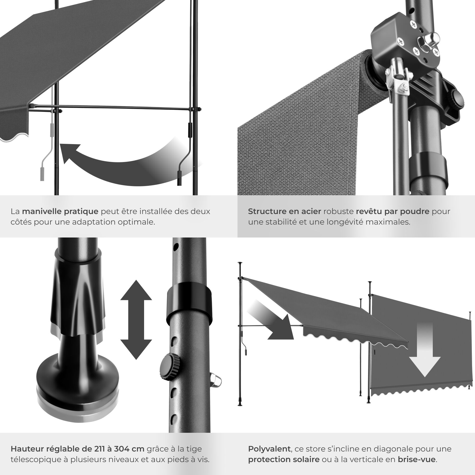TECTAKE Toldo dobrável para varanda Sistema de fixação por manivela de funcionamento suave, podendo ser montado à direita ou à esquerda - 5