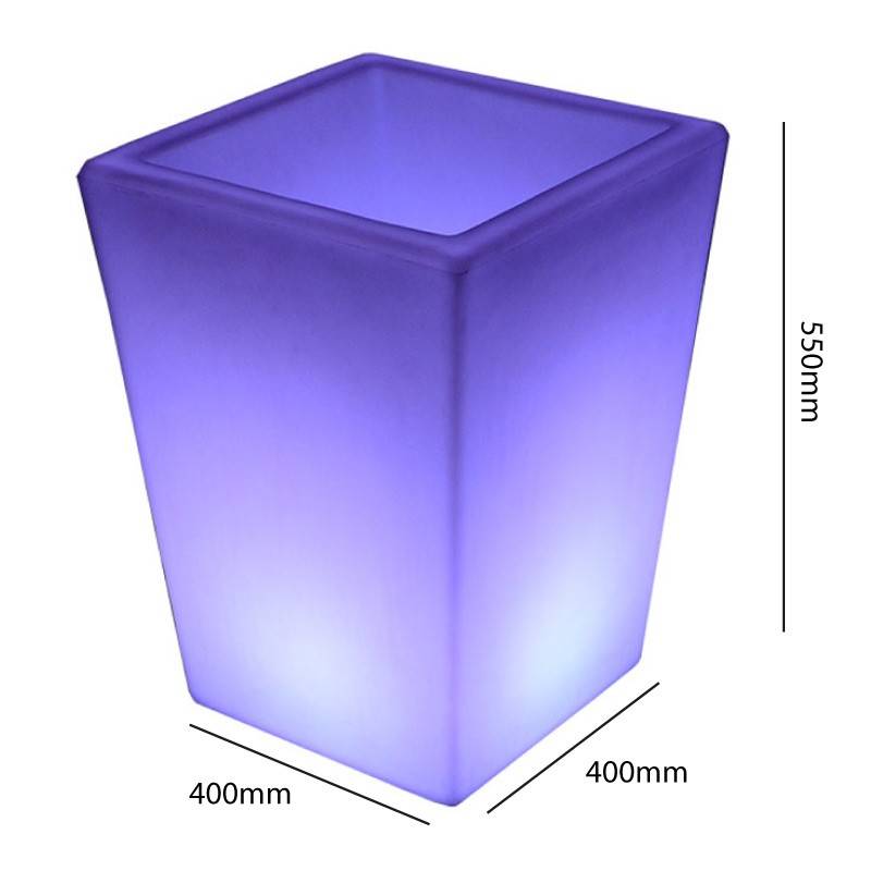 Pot de fleur lumineux LED rechargeable RGBW 12W - Résine blanche - IP65 - 40x40x55cm - 3