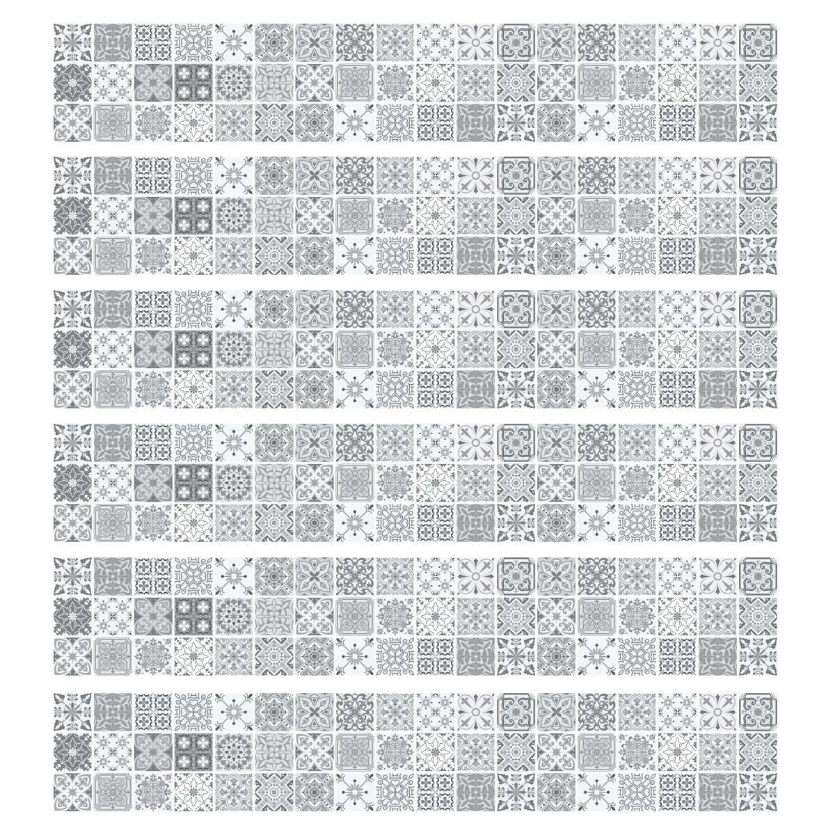 6 stickers adhésifs frises carrelages | Autocollant Frises Mosaïque Carreaux de ciment - NUANCE DE GRIS LIA - 6 frises de 20 x 120 cm - 2