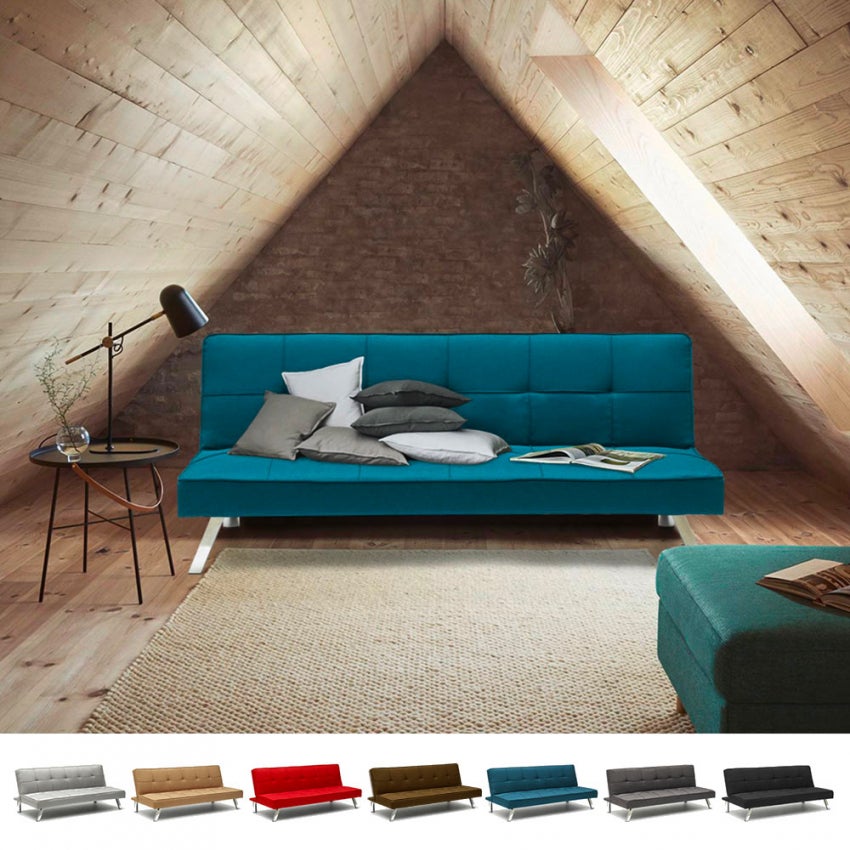 Divano letto in tessuto 2 posti design moderno Gemma pronto letto - Blu ...