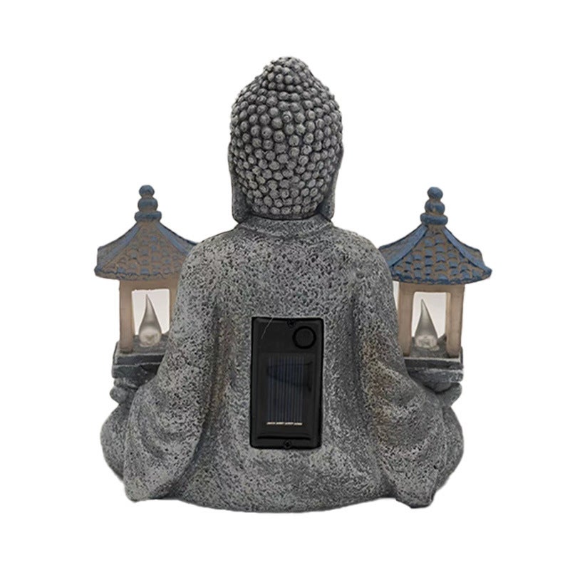 Statues de Bouddha en résine à énergie solaire, décoration de jardin, statues de Bouddha, artisanat en résine, phares de Bouddha - 5