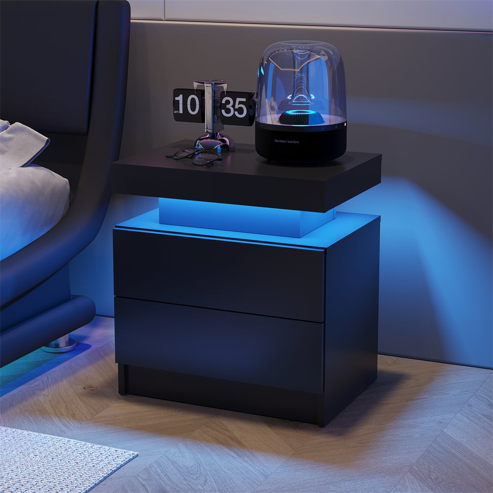 Nowoczesna szafka nocna LED – 2 szuflady, regulowane oświetlenie RGB do sypialni i salonu