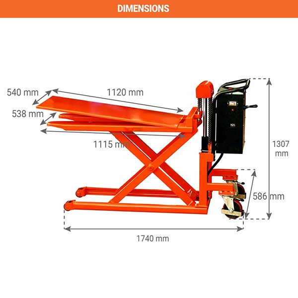 Transpalette haute levée électrique grande stabilité avec fourches 1115x538mm - Charge max 1000kg - PEL100S - 2