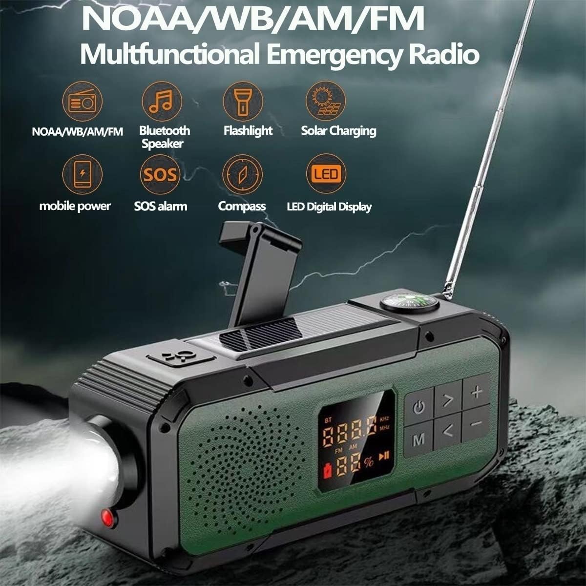 Radio D'Urgence à Manivelle 20000mAh Solaire SW/NOAA/AM/FM - Lampe Torche SOS
