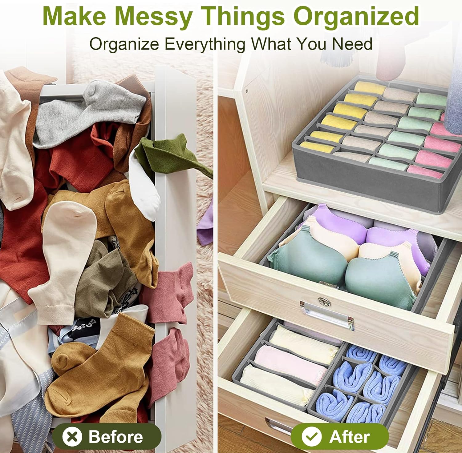Organiseur de tiroir pliable, lot de 6 boîtes de rangement non tissées pour sous-vêtements, soutiens-gorge et chaussettes - Gris foncé - 4