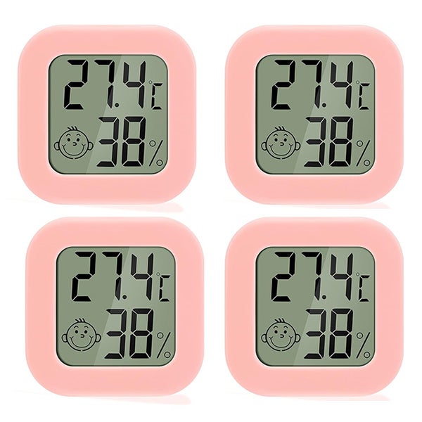 Różowy termometr 4 sztuki, -10~70°C, higrometr, 10~99%RH, ze wskaźnikiem uśmiechu, dekoracja wnętrz