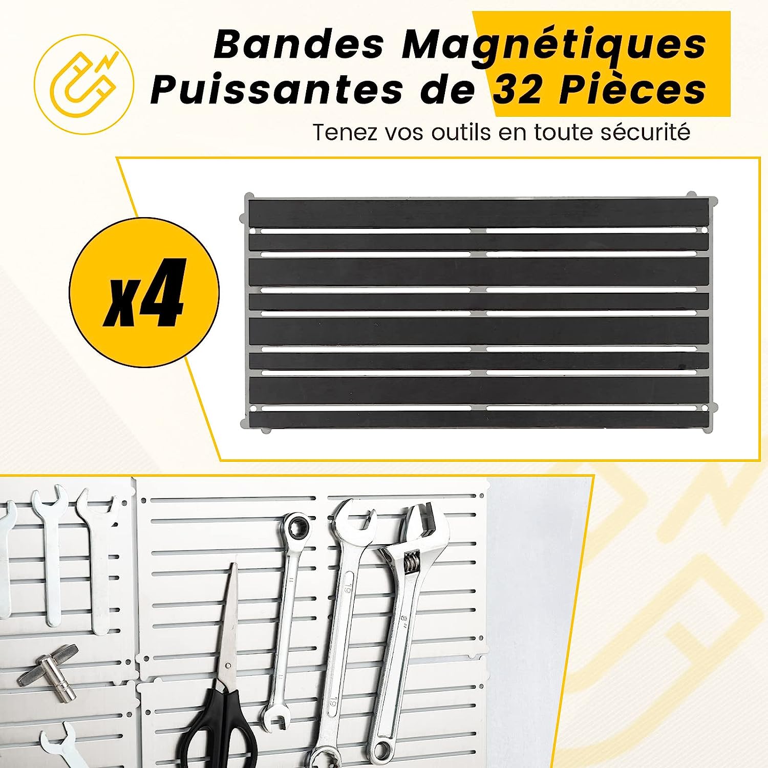 Conjunto de 4 painéis murais de ferramentas com 32 tiras magnéticas potentes - 2