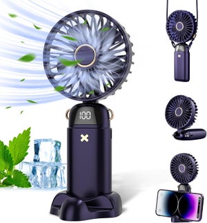 Ventilatore a mano a batteria ricaricabile,mini ventilatore USB portatile a velocità regolabile (1-150),piccolo ventilatore da tavolo pieghevole con