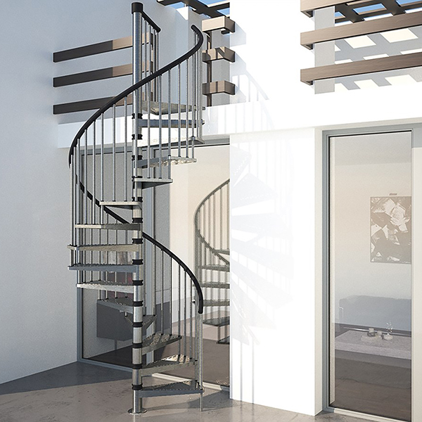 Escalier colimaçon extérieur 14 marches - Hauteur à franchir de 2.94 à 3.22m - Diamètre 1.40m - Couleur zinc noir - EXTERIOR140/ZN-14 - 4