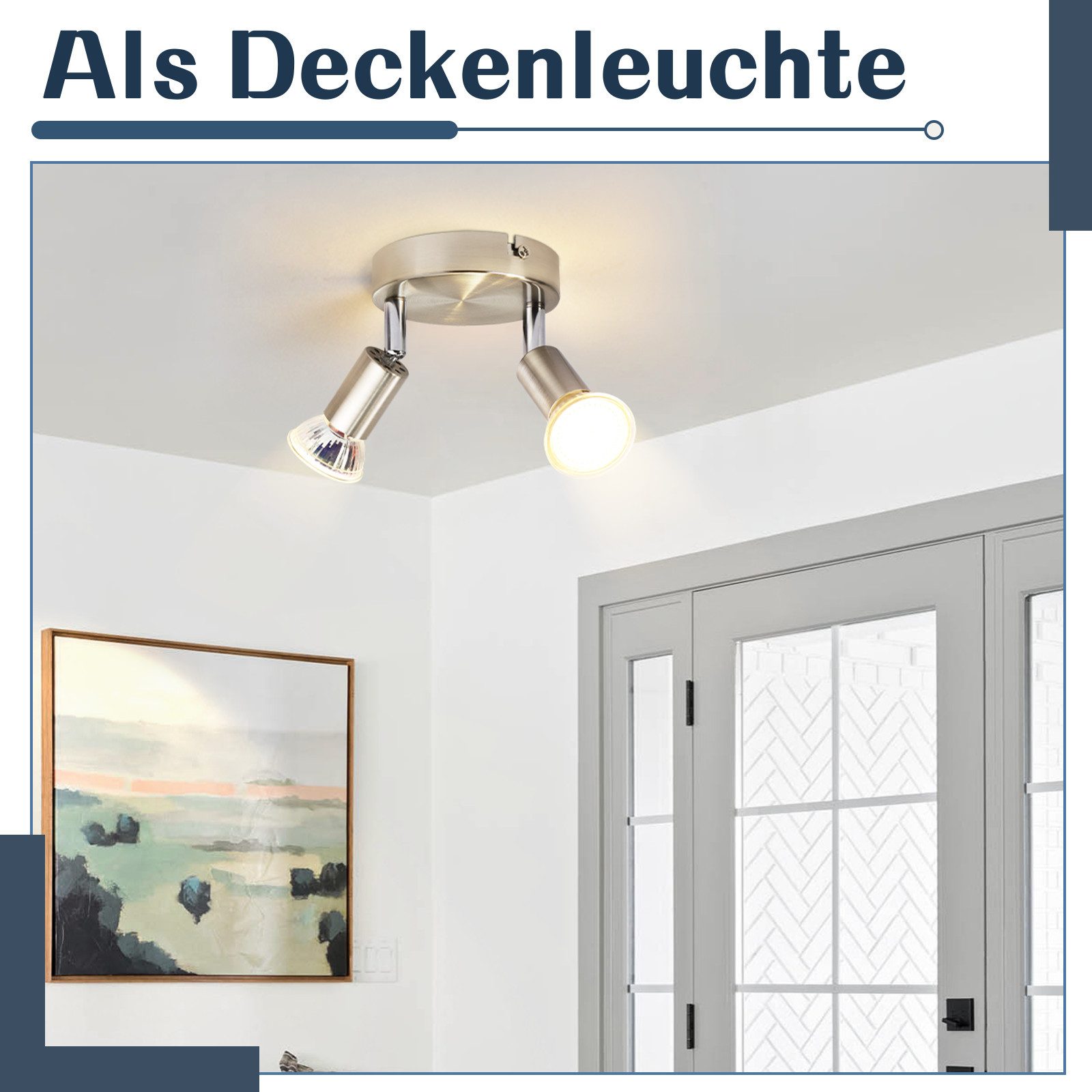 NETTLIFE Plafonnier LED GU10 -2 Spots de Plafond Ronde Moderne Spots de Plafond 350° pour Cuisines Couloir Chambre Salon - sans Ampoule chrome - 6