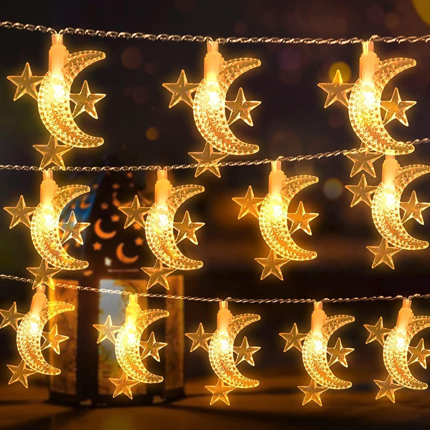 Guirlande lumineuse en forme de lune et d'étoile, 6 m, 40 pièces, alimentée par USB, décoration pour Noël, mariage, anniversaire, Saint-Valentin - 4