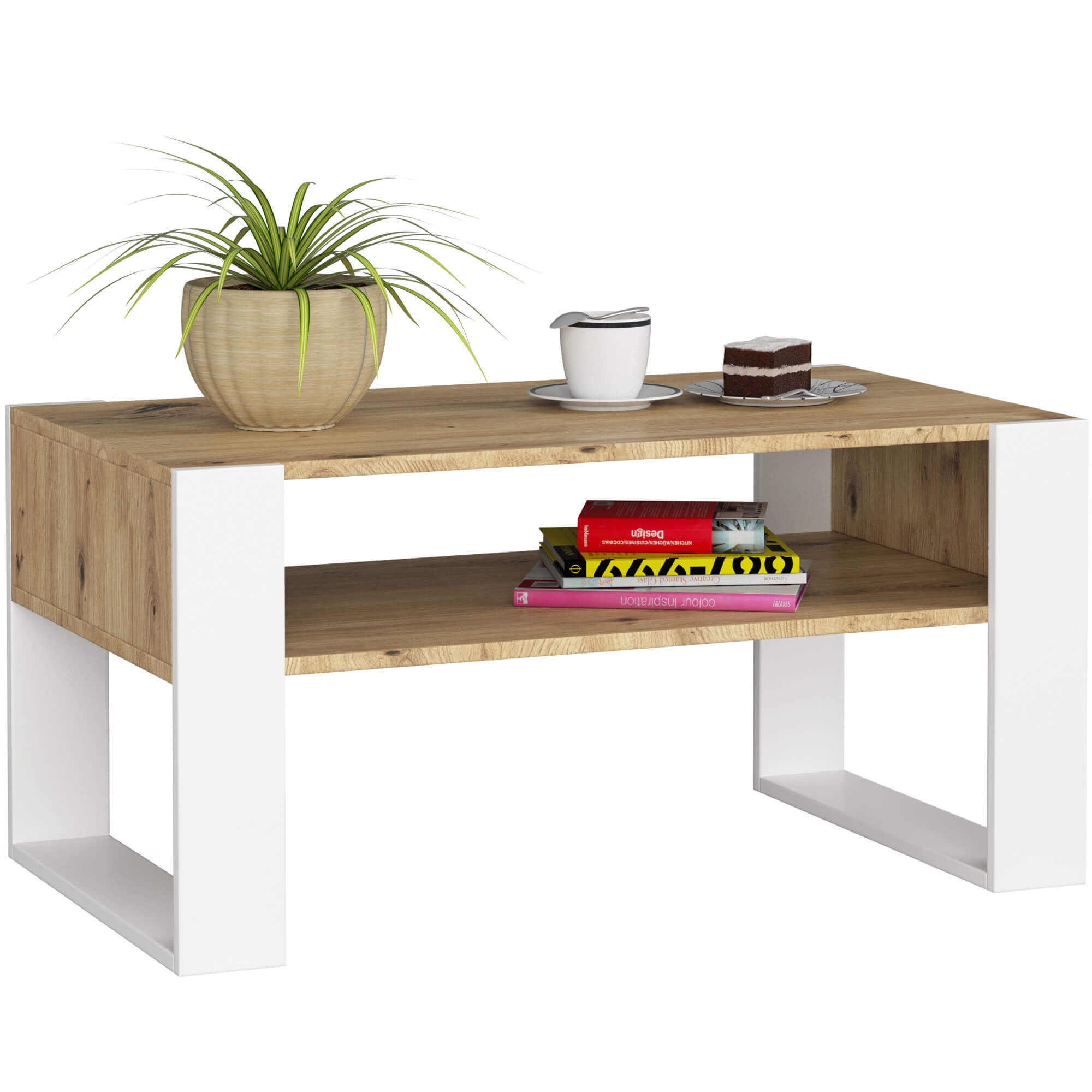 Stolik kawowy AKORD DOMI Dąb Artisan 92 cm fronty kolor Biały mat 92x53x45 cm