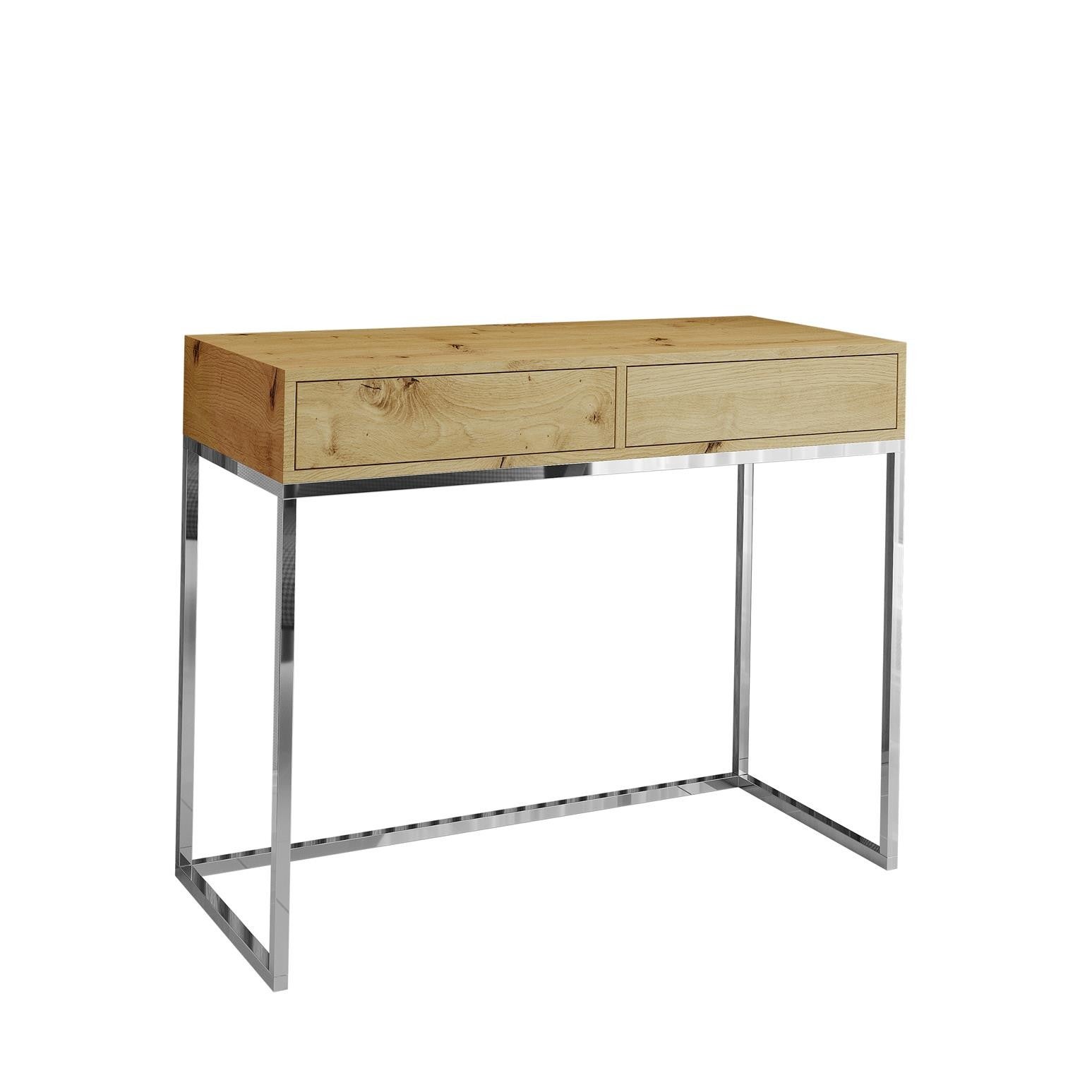 Stylowa toaletka 80 CUBIC w Loftowym stylu na chromowanym stelażu z blatem dąb wotan – Elegancka toaletka do nowoczesnych wnętrz