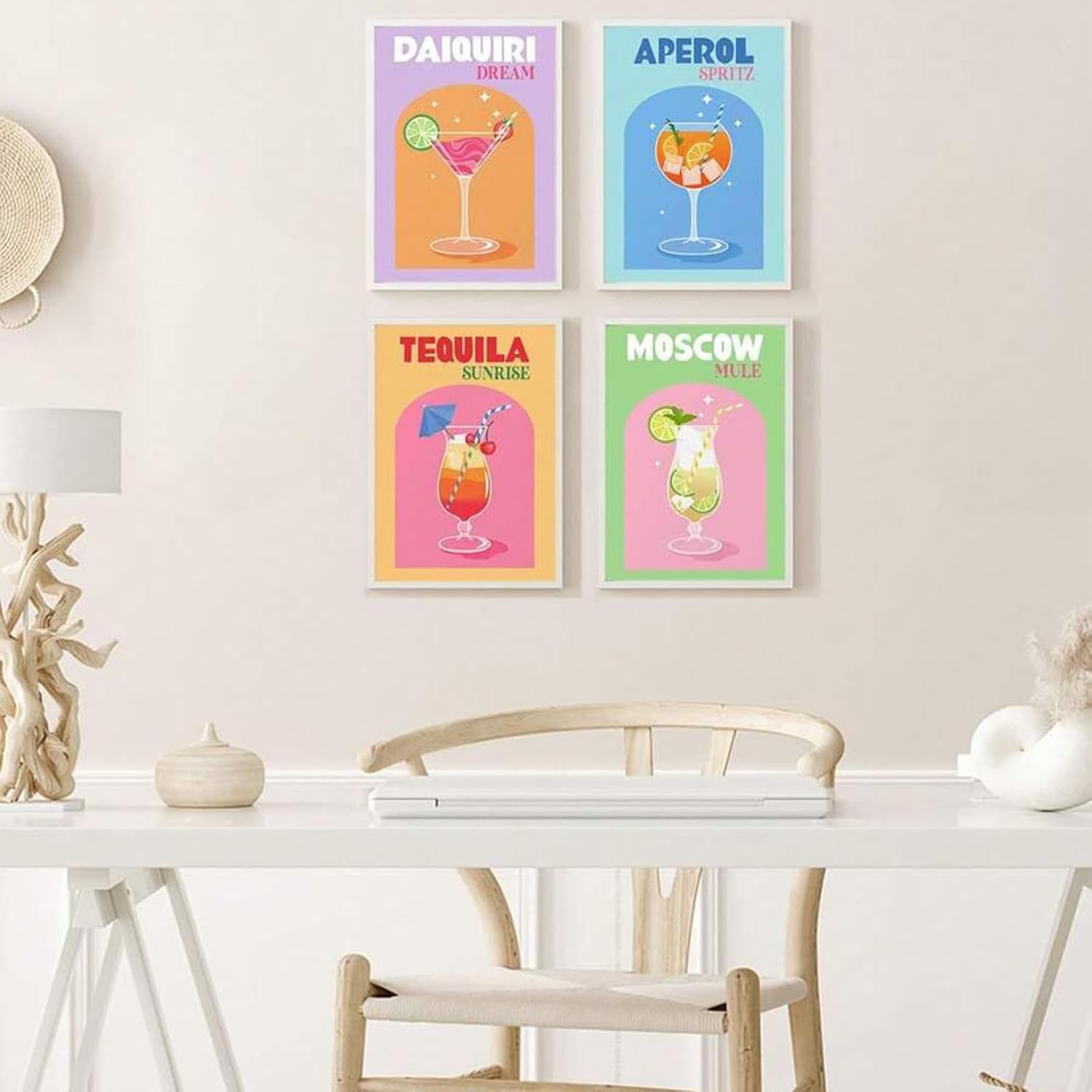 6 pièces Affiches rétro colorées pour Cocktails, Art Mural sur Toile, Impression Amusante de Verre de vin alcoolisé,20x30 cm Non encadrée - 6